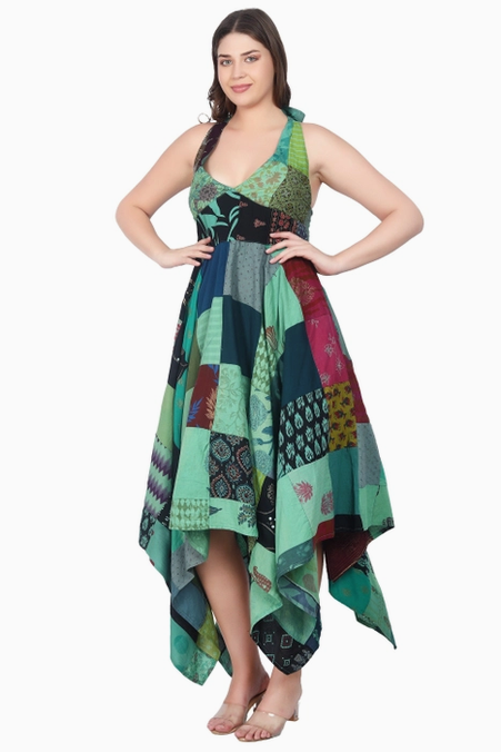 Women's Patchwork Handkerchief Midi Dress