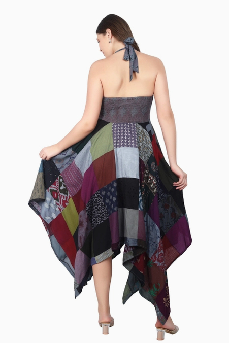 Women's Patchwork Handkerchief Midi Dress