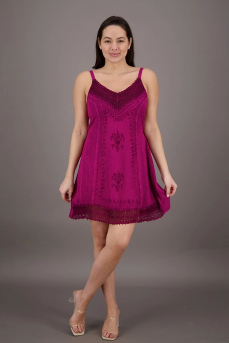 Women's Embroidered Acid Wash Midi Dress