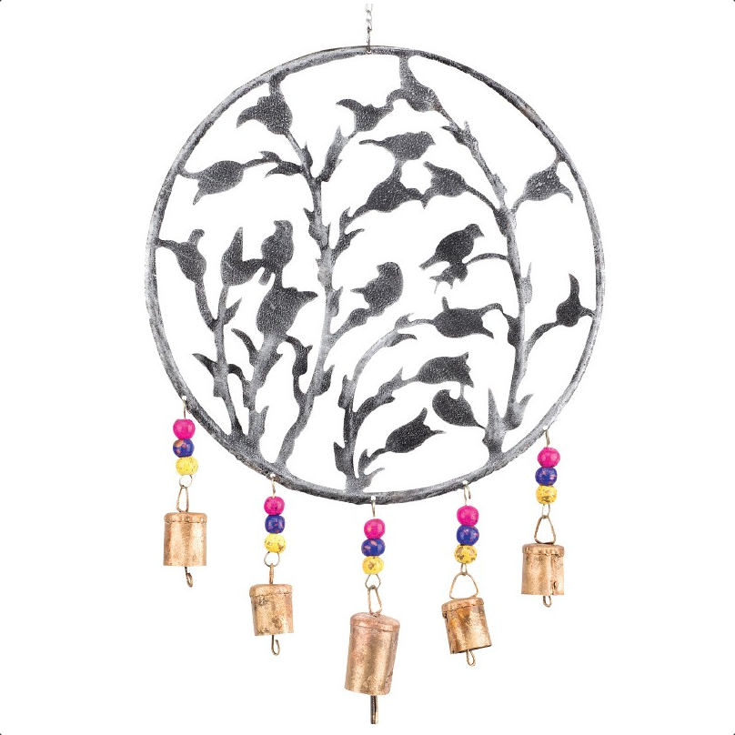 Metal Tulip & Bird Circle Recycled Windchime