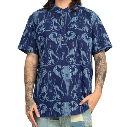 Men's Cotton Elephant Head Kurtha Henley Shirt