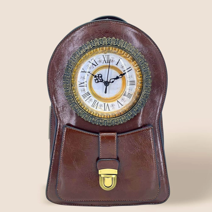 Faux Leather Vintage Clock Crossbody Bag