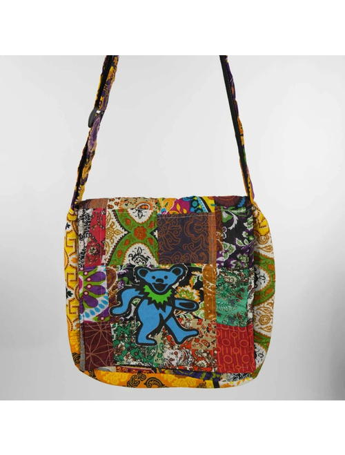 Grateful Dead Dancing Bear Cotton Floral Print Patchwork Quilted Tote Bag