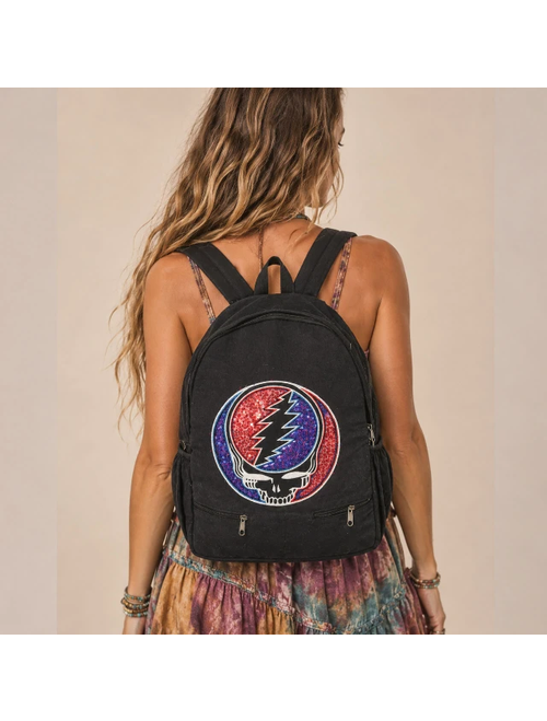 Grateful Dead Sequin Applique Cotton Multi Pocket Backback