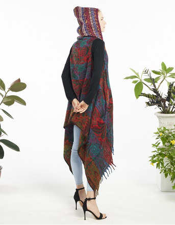 Women's Wool Long Drape Poncho Vest