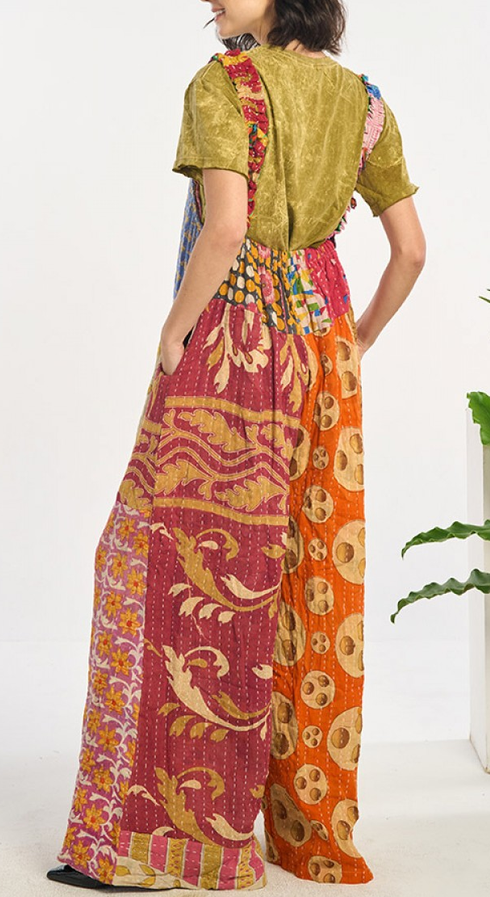 Women's Kantha Cotton Patchwork Wide Panel Jumpsuit