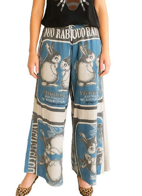 Women's Cotton Rice Sack Print Wide Leg Pants