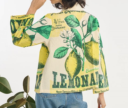 Women's Cotton Vintage Rice Sack Print Long-Sleeve Open Short Cardigan