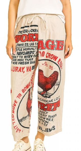 Women's Cotton Vintage Rice Sack Print Jersey Culotte Pants