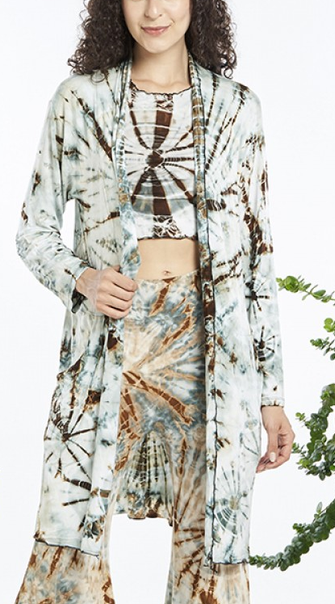 Women's Rayon Spandex Tie-Dye Long-Sleeve Open Long Jacket