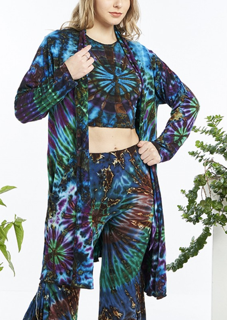 Women's Rayon Spandex Tie-Dye Long-Sleeve Open Long Jacket