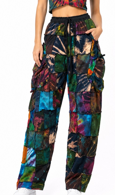 Women's Cotton Tie-Dye Mixed Square Patchwork Leggings