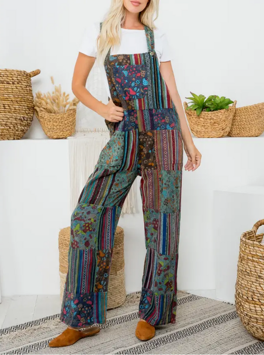 Women's Mixed Mushroom Patchwork Jumpsuit