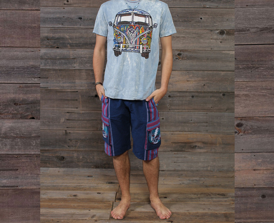 Cotton Khadar Grateful Dead Men's Patchwork Shorts with Tonal SYF Embroidery