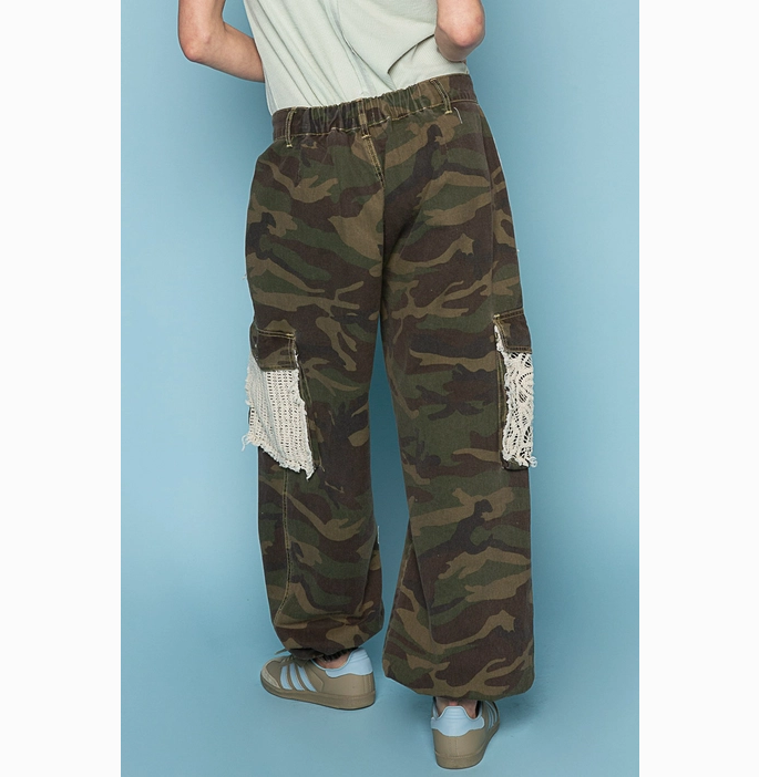 Vintage Wash Crochet Patches Distress Jogger Pants