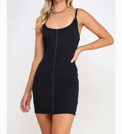 Women's Zip Up Front Variegated Rib Mini Dress