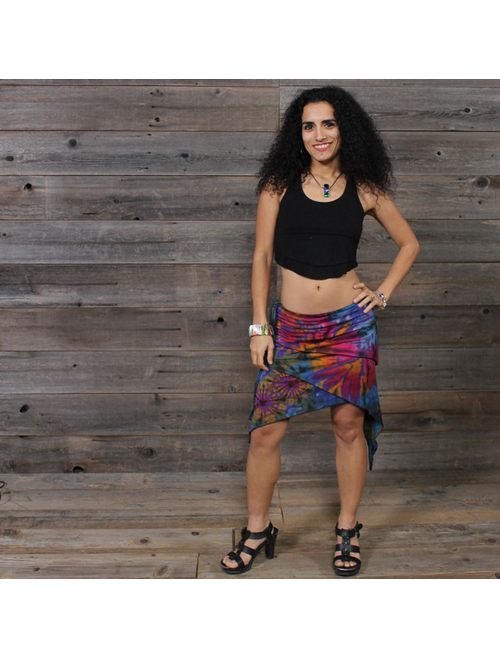 Women's Spandex Rayon Mudmee Tie Dye Double Angle Cut Short Long Mini Skirt