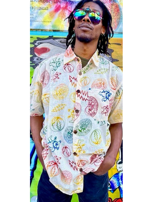 Men's Grateful Dead Plain Button Up Shirt w/ Multi GD Rainbow Print