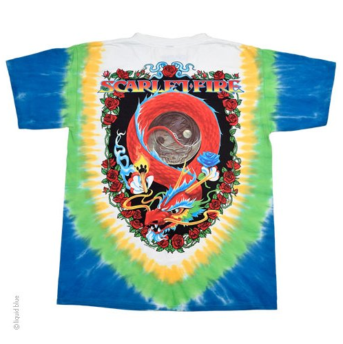 Men's Grateful Dead Tie-Dye Scarlet Fire Dragon Bears T-Shirt