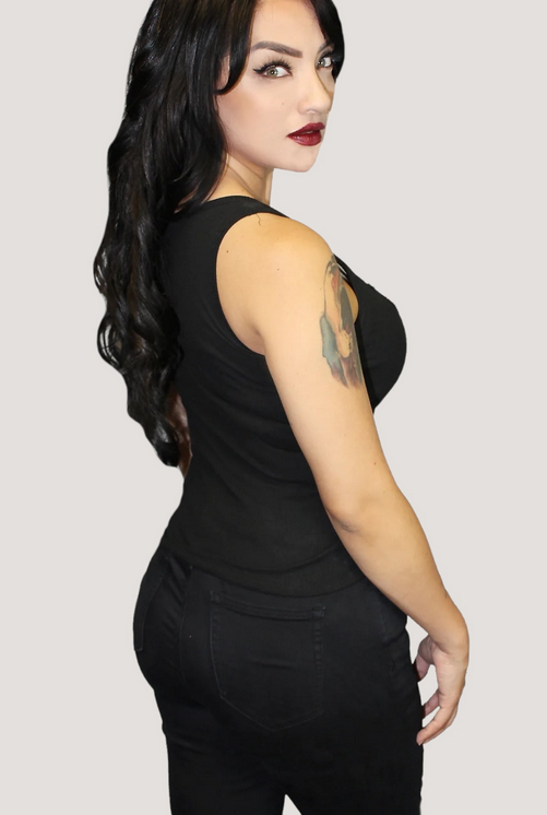 Women's Cotton Spandex Gothic Lace Front Tank Top