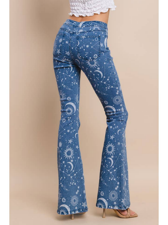 Women's Stars and Sun Printed Flare Jeans