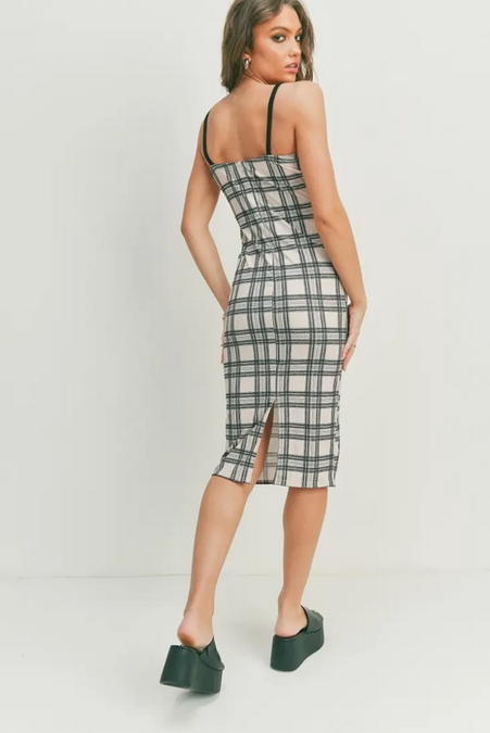 Women's Dark Plaid Midi Dress