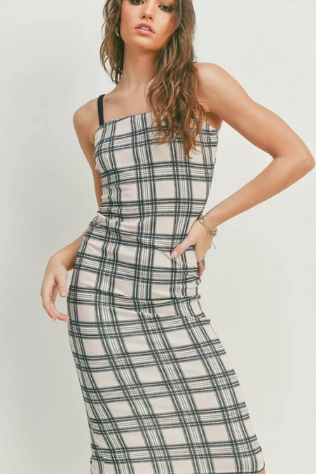 Women's Dark Plaid Midi Dress