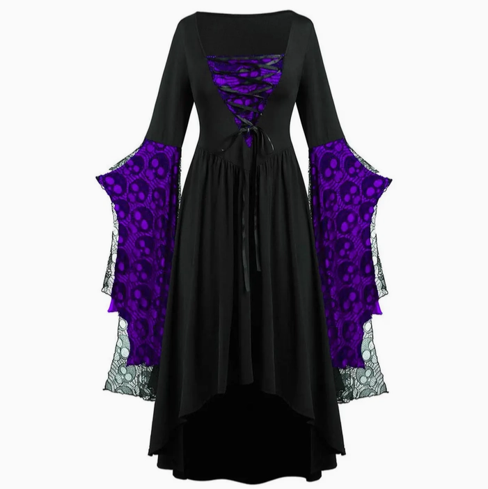 Women's Deep V Lace Long Sleeve Witchy Maxi Dress