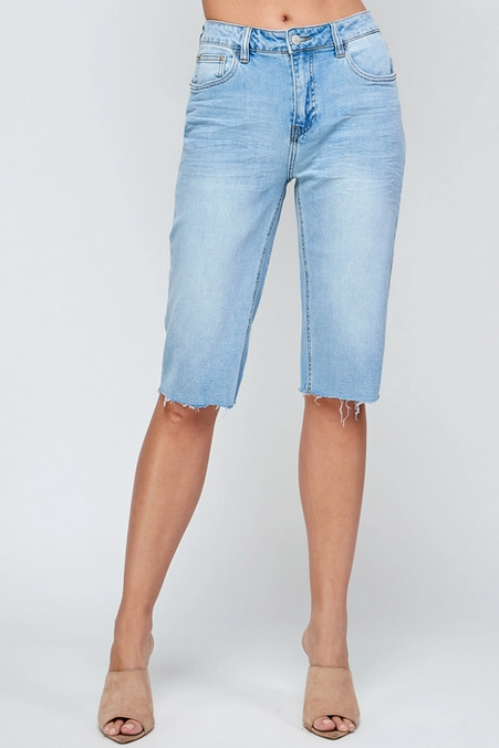 Women's Light Wash High Rise Denim Bermuda Shorts