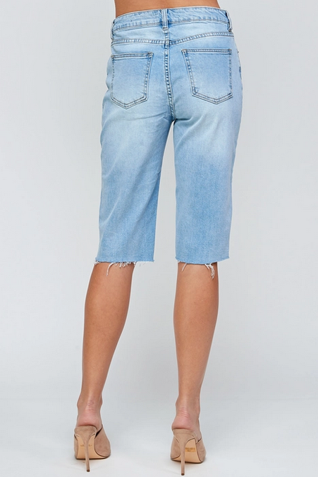 Women's Light Wash High Rise Denim Bermuda Shorts