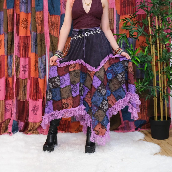 Women's Celestial Asymmetrical Lace Patchwork Skirt