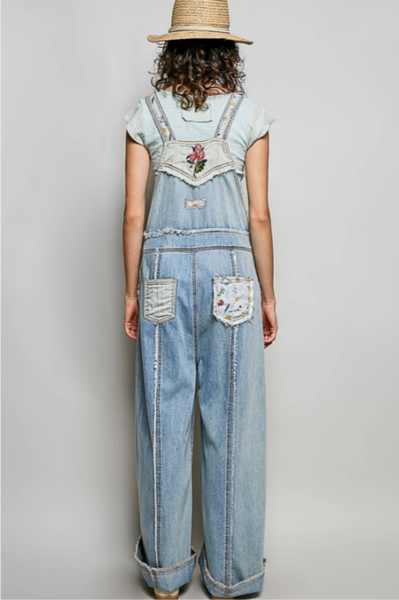 Women's Floral Patchwork Embroidery Overalls