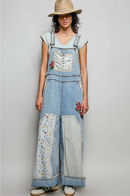 Women's Floral Patchwork Embroidery Overalls