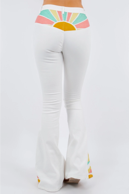 Women's Sunrise Embroidery Bellbottom Jeans