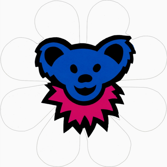 Grateful Dead Dancing Bear Head on White Flower Sticker