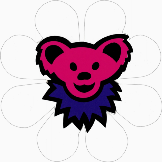 Grateful Dead Dancing Bear Head on White Flower Sticker