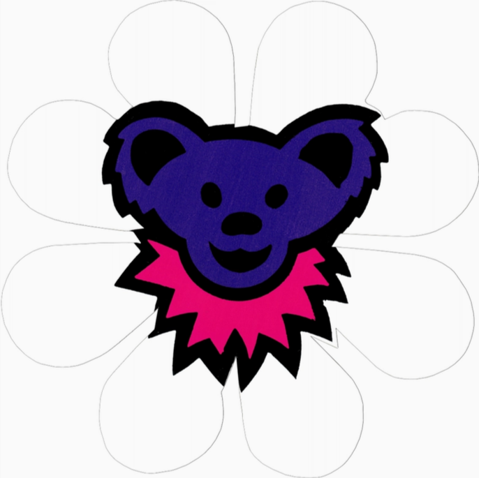 Grateful Dead Dancing Bear Head on White Flower Sticker