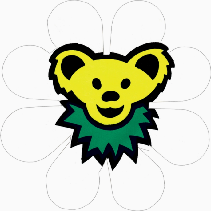 Grateful Dead Dancing Bear Head on White Flower Sticker