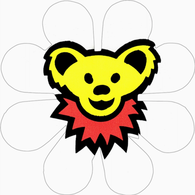 Grateful Dead Dancing Bear Head on White Flower Sticker