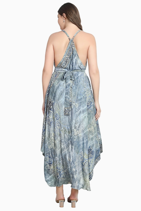 Women's Boho Paisley Handkerchief Midi Dress
