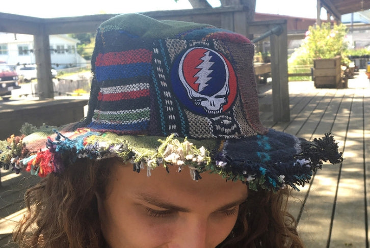Patchwork Hat Up-cycled Hat w/ Rainbow Grateful Dead Embroidery
