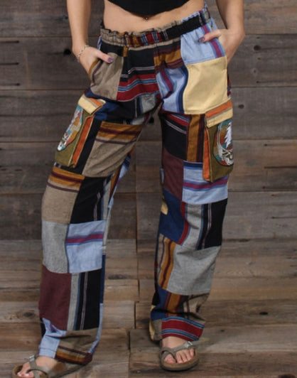 Men's Grateful Dead Cotton Khadar Patchwork Pants with Tonal SYF Embroidery