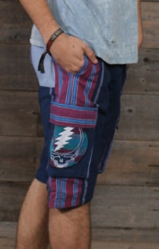 Cotton Khadar Grateful Dead Men's Patchwork Shorts with Tonal SYF Embroidery