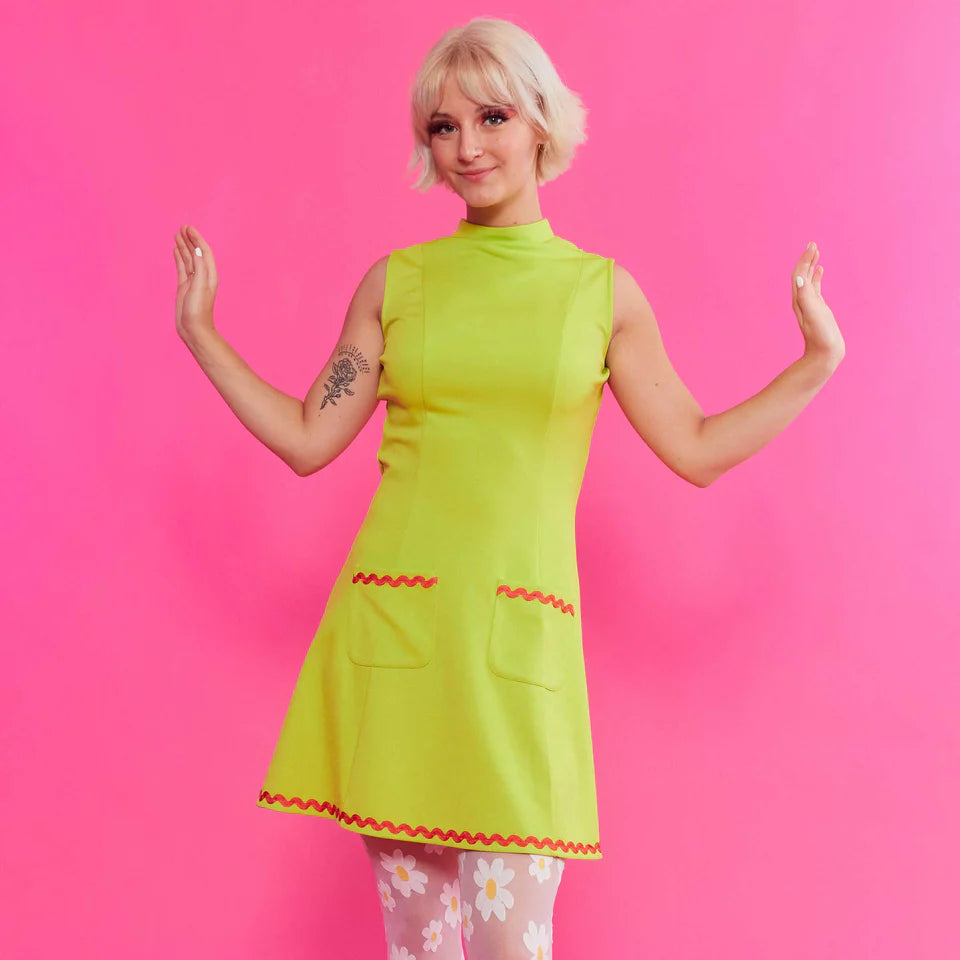 Sourpuss Chartreuse Mock Neck Dress
