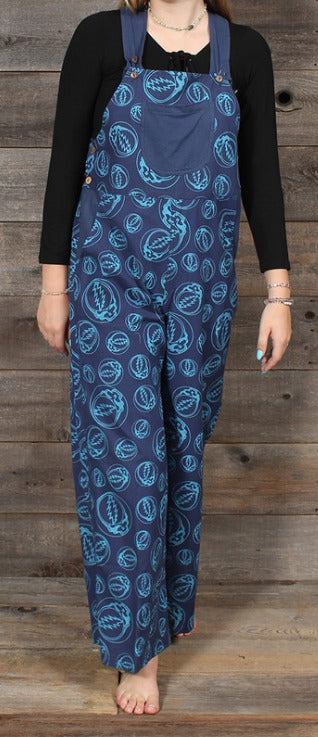 Unisex Long Wide Leg Blue Overalls with SYF Print - HalfMoonMusic