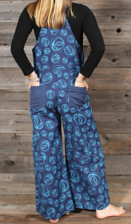 Unisex Long Wide Leg Blue Overalls with SYF Print - HalfMoonMusic