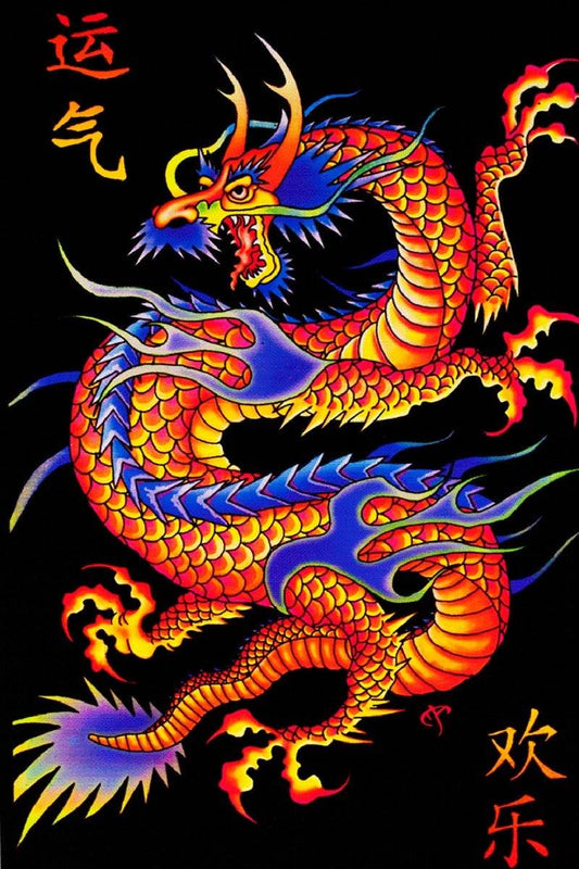 Asian Dragon Blacklight Poster - HalfMoonMusic