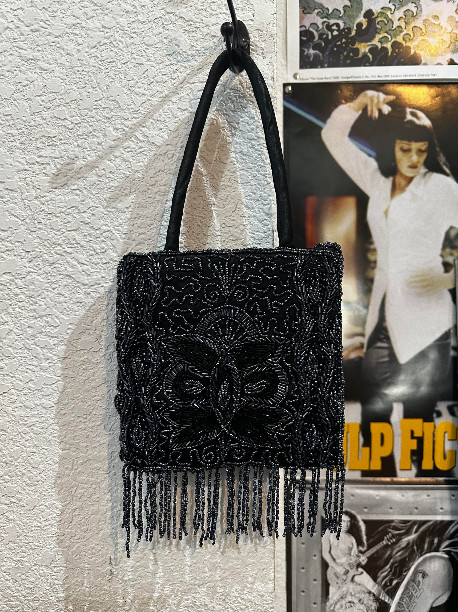 Dark Blue Beaded Fringe Mini Purse - HalfMoonMusic