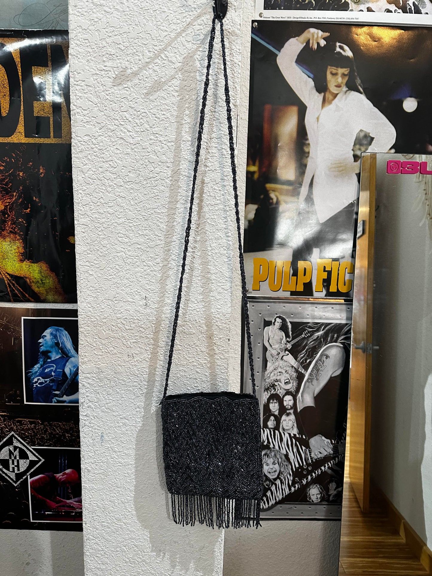 Dark Blue Beaded Fringe Mini Purse - HalfMoonMusic