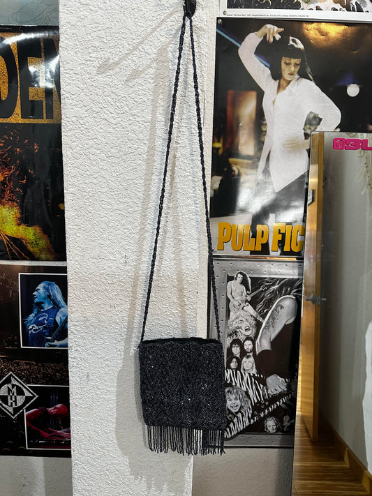 Dark Blue Beaded Fringe Mini Purse - HalfMoonMusic